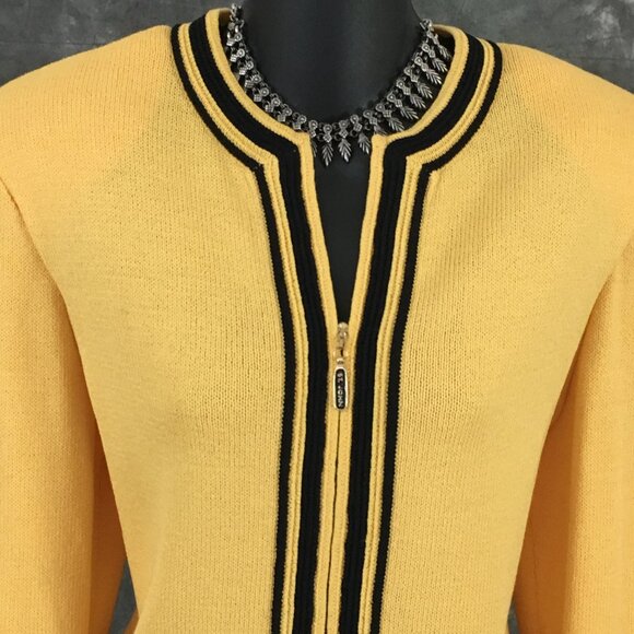 BEAUTIFUL St John collection knit yellow black jacket skirt suit size 8 10 - Picture 5 of 10
